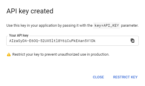 API key created